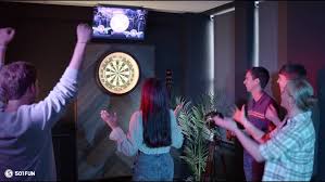 Group of friends playing Interactive Darts together